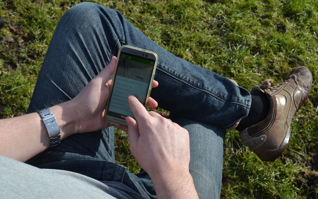 webshop in smartphone outside